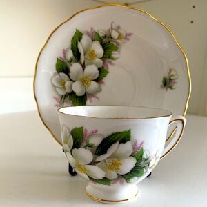 VTG Royal Vale Teacup and Saucer with White Blossom Flowers